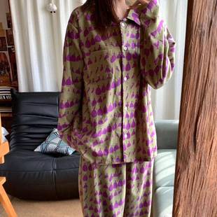 绿紫瓶~上新！全棉磨毛小翻领长袖长裤睡衣可爱少女家居服可外穿