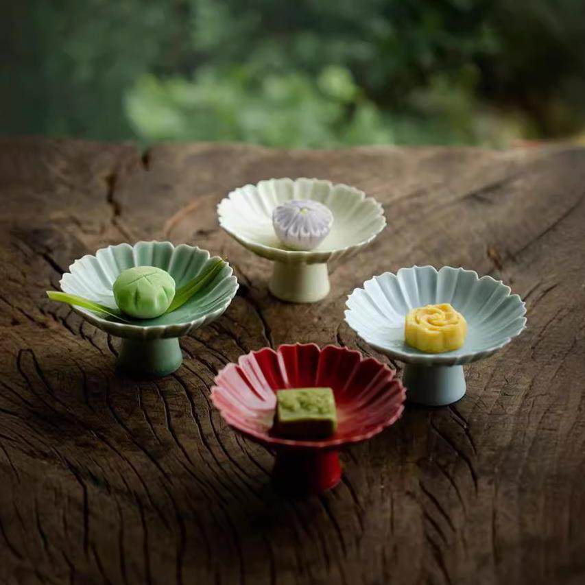 莲瓣高足果盘家用茶室陶瓷茶点盘干果点心碟创意功夫茶道配件托盘,餐饮具,整套茶具,淘宝优惠券,粉丝福利购,淘宝优惠卷