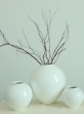 陶瓷花瓶复古新中式白色月亮罐圆肚摆件禅意插花艺民宿装饰花器