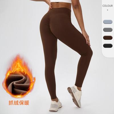 欧美蜜桃臀瑜伽裤女加绒保暖高腰提臀跑步紧身裤户外运动健身长裤