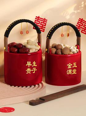 结婚子孙桶一对女方陪嫁妆用品大全娘家婚庆红色喜桶宝桶装饰摆件