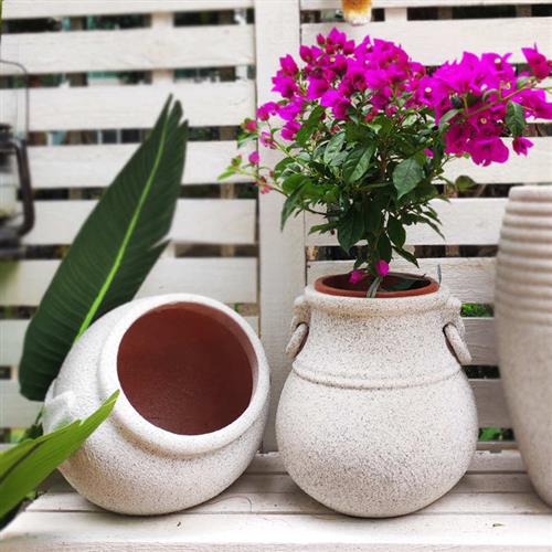 红陶花盆b陶瓷花瓶花器花园用品细质素烧红泥土粗陶景观斜卧线条