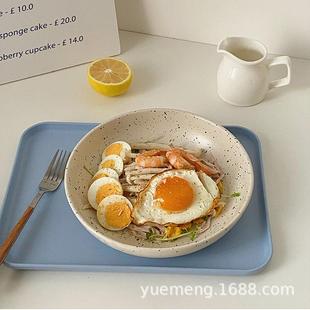 盘子 芝麻点泼墨汤盘风沙拉盘家用餐具大容量陶瓷深盘日式