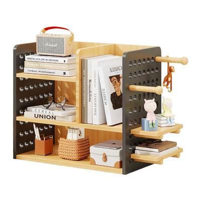 创意书架书桌上多层收纳办公室工位桌面架洞洞板置物架实木整理架