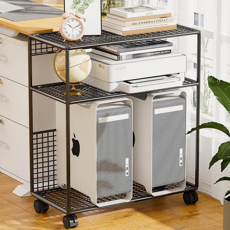 台式电脑主机托架落地打印机置物架一体式桌下可移动多层机箱底座