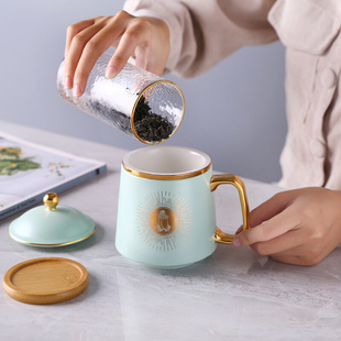 创意DIY定制名字马克杯子陶瓷水杯情侣杯刻字杯带盖茶漏生日礼物