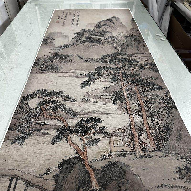 沈周清江幽居图复古书画山水水墨国画真迹微喷仿古装裱挂轴装饰画