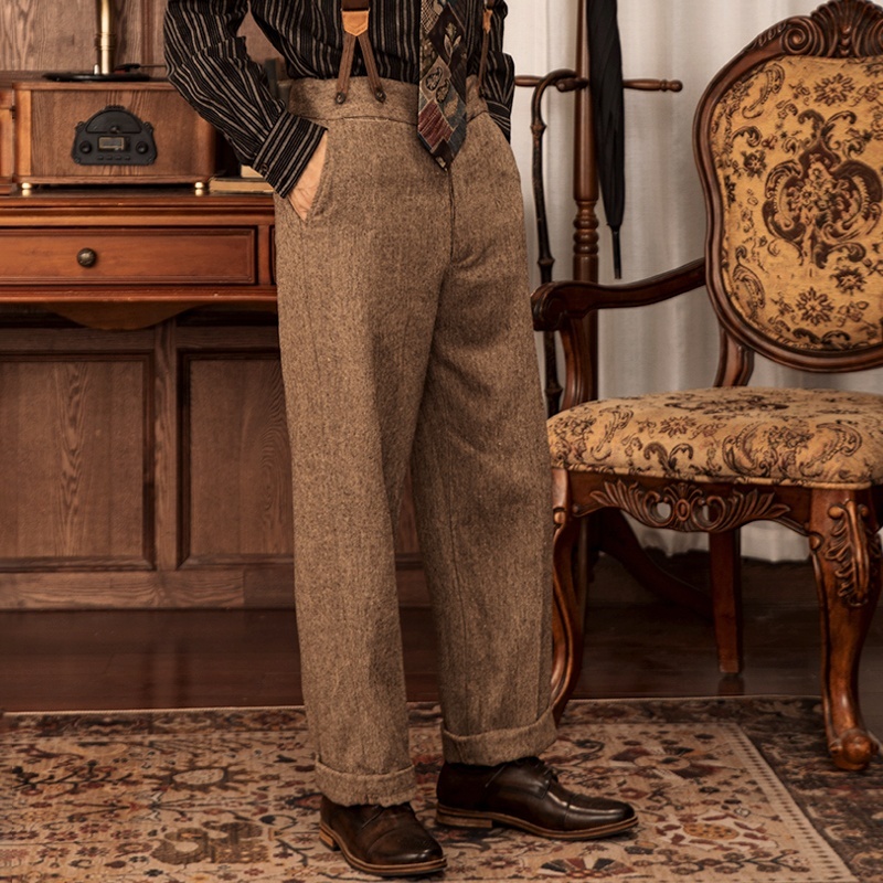SOARIN YUPPIE英伦复古毛呢直筒西裤男Vintage直筒宽松休闲九分裤
