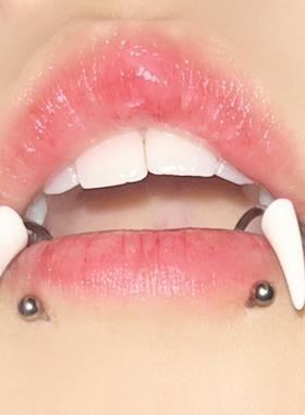 Kteer 白色獠牙万圣节唇环唇钉钛钢欧美朋克风辣妹夸张穿刺饰品