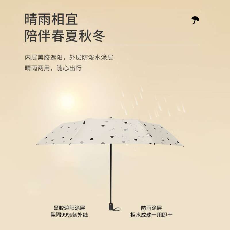 晴雨伞黑胶经典波点伞可爱女生防晒伞防紫外线黑胶学生伞自动动折