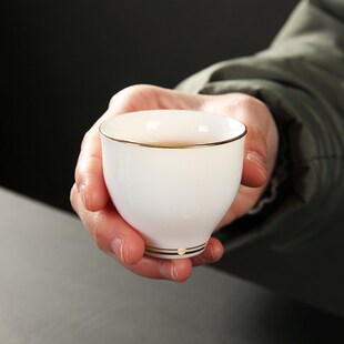 猪油白品茗杯德化l纯白陶瓷茶具杯子描金功夫茶具茶水杯子代发定