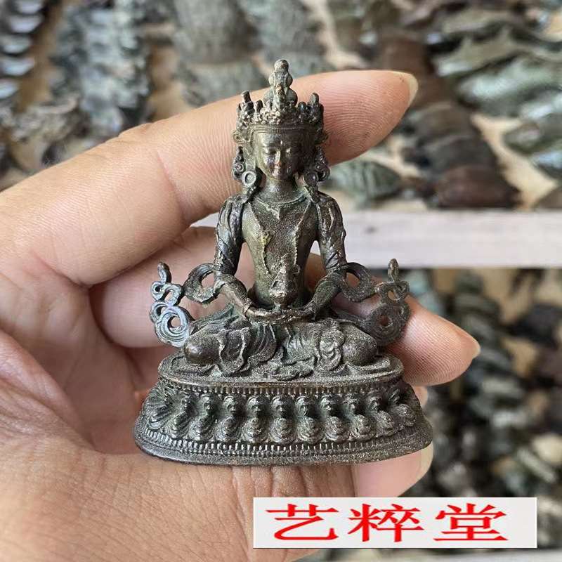 复古藏传佛长寿佛藏佛密宗菩萨居家佛堂装饰小摆件古玩合金佛像
