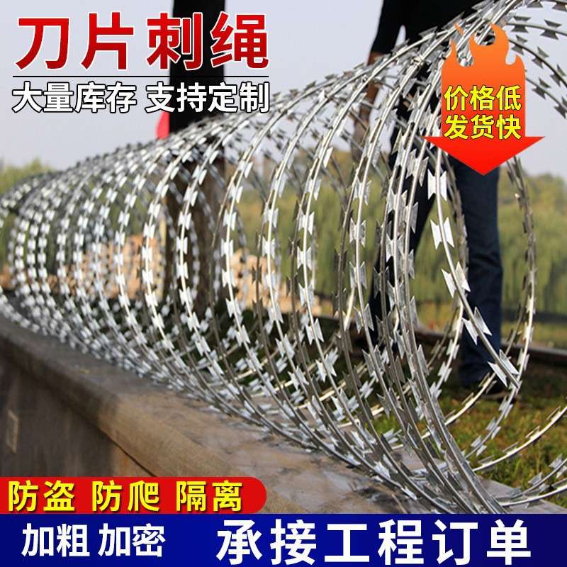镀锌刀片刺绳小区防盗隔离铁丝网机场监狱防攀爬不锈钢刺丝滚笼