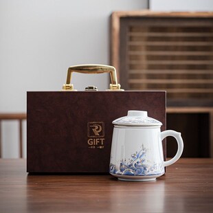 茶水分离a办公茶杯泡茶杯陶瓷泡茶白瓷办公杯活动公司商务礼品水