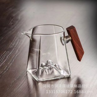 玻璃公道杯透黑四方观山公杯功夫玻璃茶具高N档木把茶海家用分茶