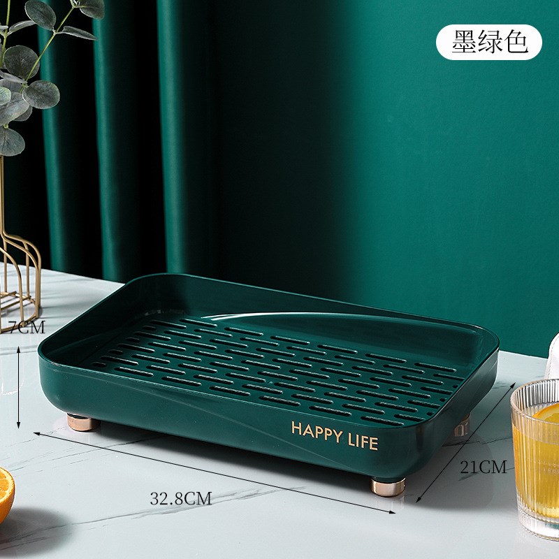 沥水盘创意家用客厅双层茶杯托盘长方H形茶几茶盘水果盘塑料沥水