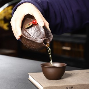 紫砂茶壺富甲一方手抓壺原礦紫砂蓋碗泡茶壺單R壺龜殼創(chuàng)意擺件茶
