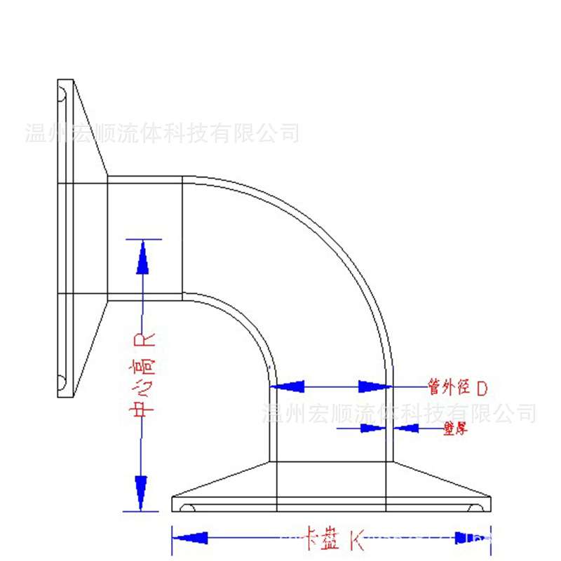 宏顺不锈钢卫生级90度快装弯头卡盘弯通快开卡箍式内外抛光亮面