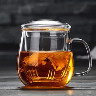 帶把蘑菇杯高硼硅玻璃茶杯咖咖啡杯牛奶杯過(guò)濾R帶蓋三件套玻璃茶