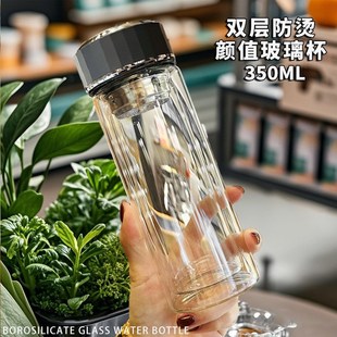 双层透明茶水玻璃杯喝水家用带盖大容F量水杯耐高温隔热泡茶杯批