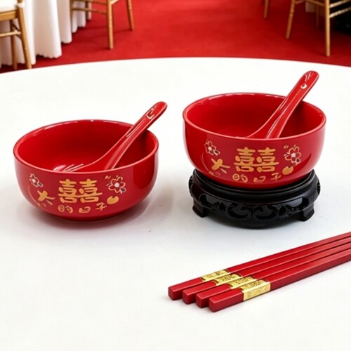 红色喜字碗筷套装婚庆乔迁礼品