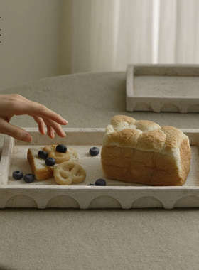 新疆包邮栗石侘寂风复古做旧米色仿洞石水泥托盘摆件民宿样板间收