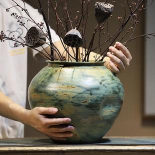 饰品陶瓷玄关电视柜摆设 复古怀旧插花器粗陶陶罐插花瓶客厅家居装