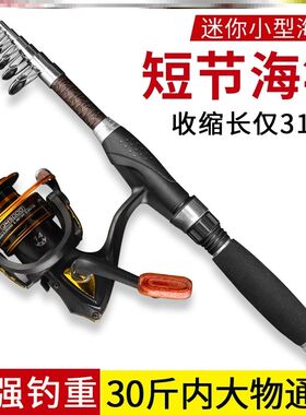 短节海竿迷你小海竿玻璃钢海杆套装便携式小江竿S收缩鱼竿袖珍鱼