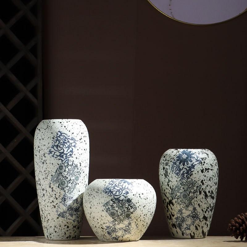 别墅会所主题餐厅样板间小贴花瓶花插花器陶大花瓶瓷创Z意客厅摆