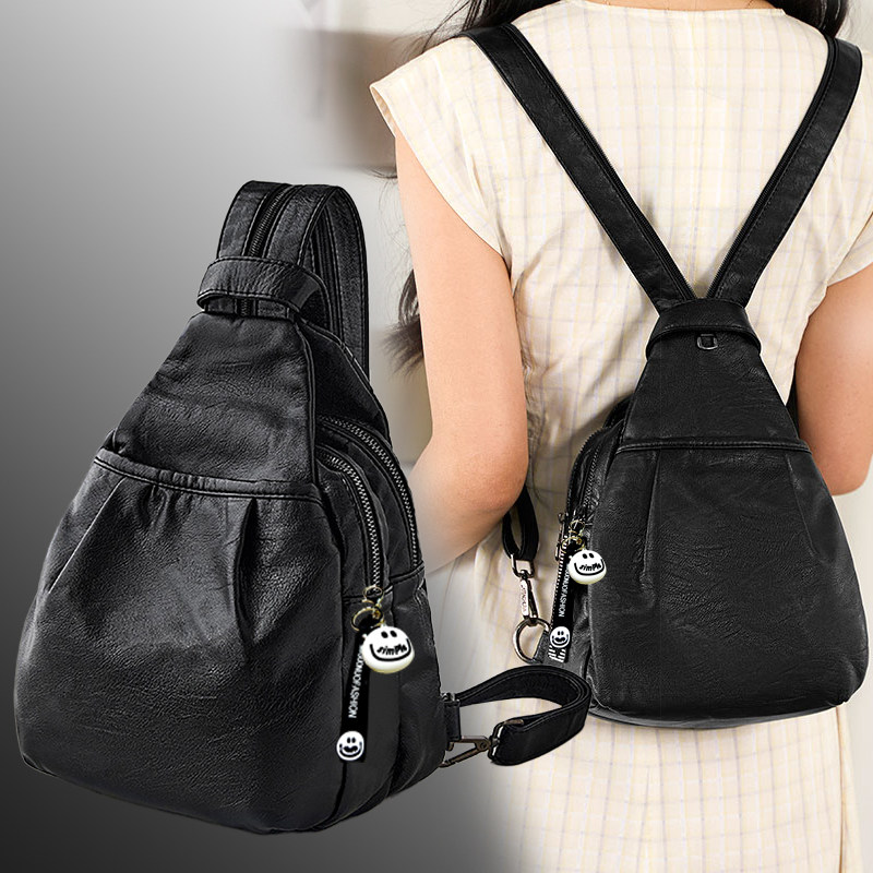 防盗多功能真皮双肩包女胸包单肩包韩版时尚休闲轻便妈妈旅行背包