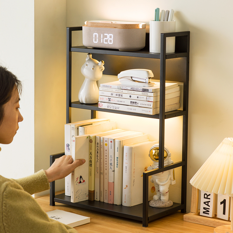 桌面置物架书架学生简易卧室宿舍铁艺办公书桌桌上V收纳小架子书