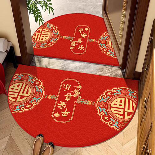 喜庆新年半圆地垫入户门垫进门玄关新年H红色地毯家用门口过年脚