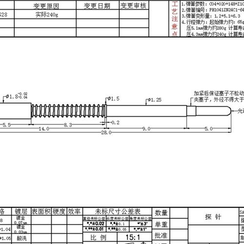 PH1041D180一体针外径1.25头部1.8总长28弹簧测试针