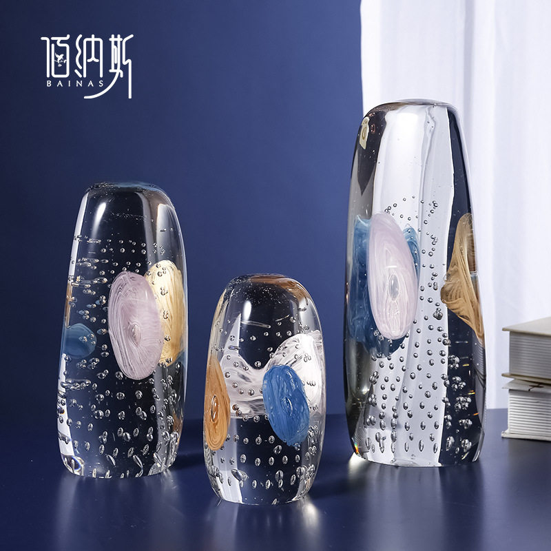 现代艺术酒柜装饰l水晶厚实摆件书房客厅玄关酒店办公桌个性工艺