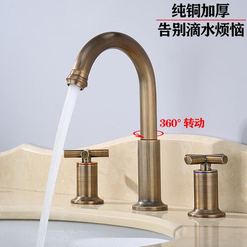欧式纯铜加d厚面盆龙头冷热全铜加高台盆仿古铜色洗面盆水龙头三