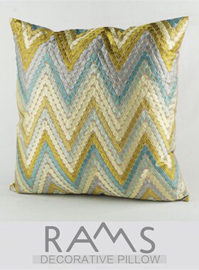 美式样板间靠枕沙发床头抱枕套y现代靠垫几何刺绣黄色长腰枕可定