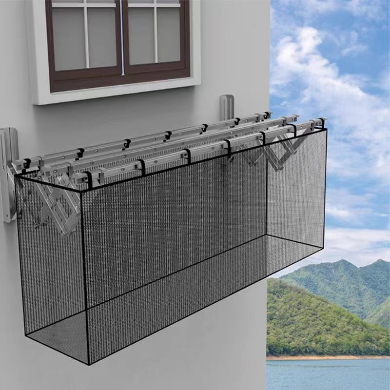 户外伸缩晾衣架防掉网兜高层阳台窗户晒J衣服防掉网防丢防风吹落