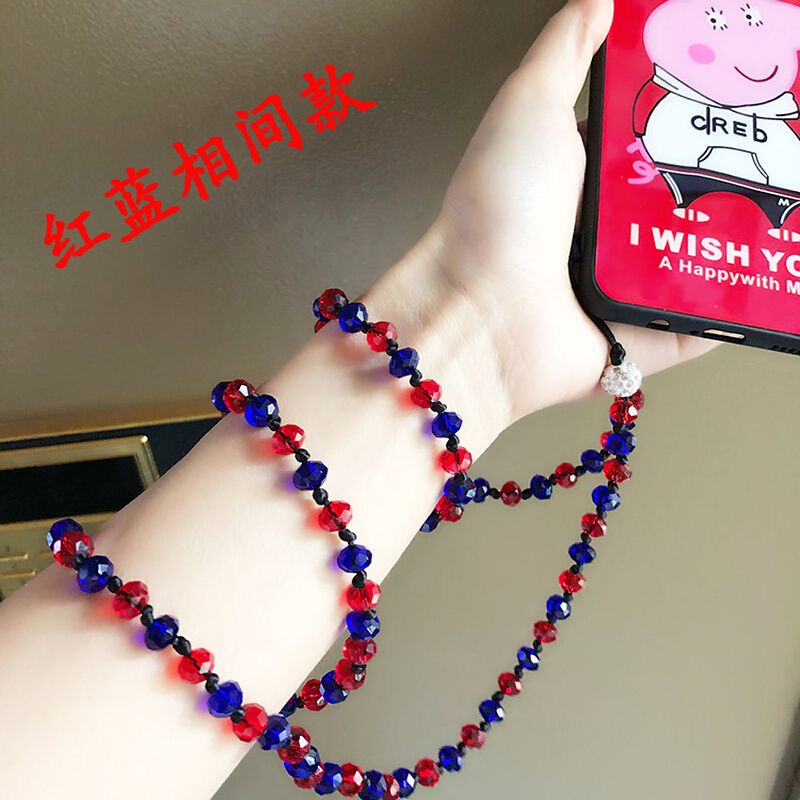 手机长款挂链水晶珠子挂脖牢固手工时尚工牌工作牌挂绳新款女挂件