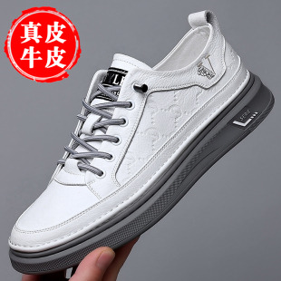 男鞋春款透气薄款2023新款板鞋真皮小白鞋男士运动休闲百搭皮鞋男