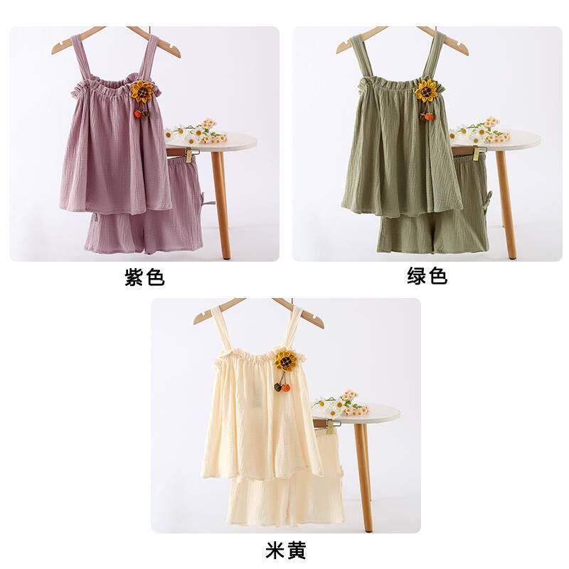 吊带睡衣夏纯棉纱布薄款可爱服甜美少全棉背心短女裤家女居两件套