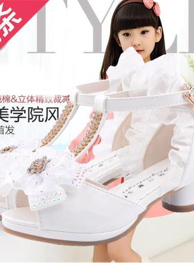 新款女童凉鞋7白色小学S生9夏季新款可爱公主鞋8儿r童高跟鞋10岁