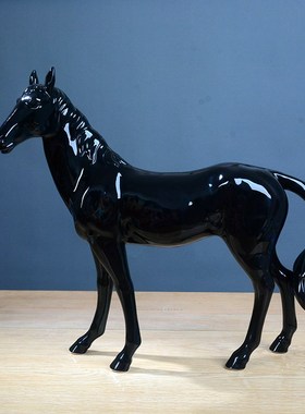 创意简约b现代动物黑色马陶瓷摆件 家居客厅样板间软装配饰工艺品