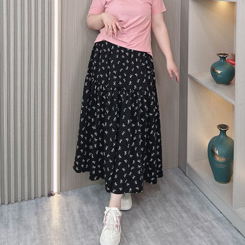 法式雪纺小碎花半身裙子女夏装大码胖mm宽M松显瘦垂感a字大摆伞裙