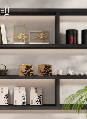 新中式禅意茶室样板间茶柜装饰摆件茶楼茶具茶叶罐复古侘寂装饰品