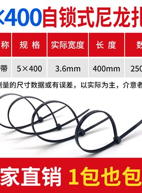 尼龙塑料扎带5*4l00一包 卡扣自锁式捆绑绳 固定器黑色白色扎丝强