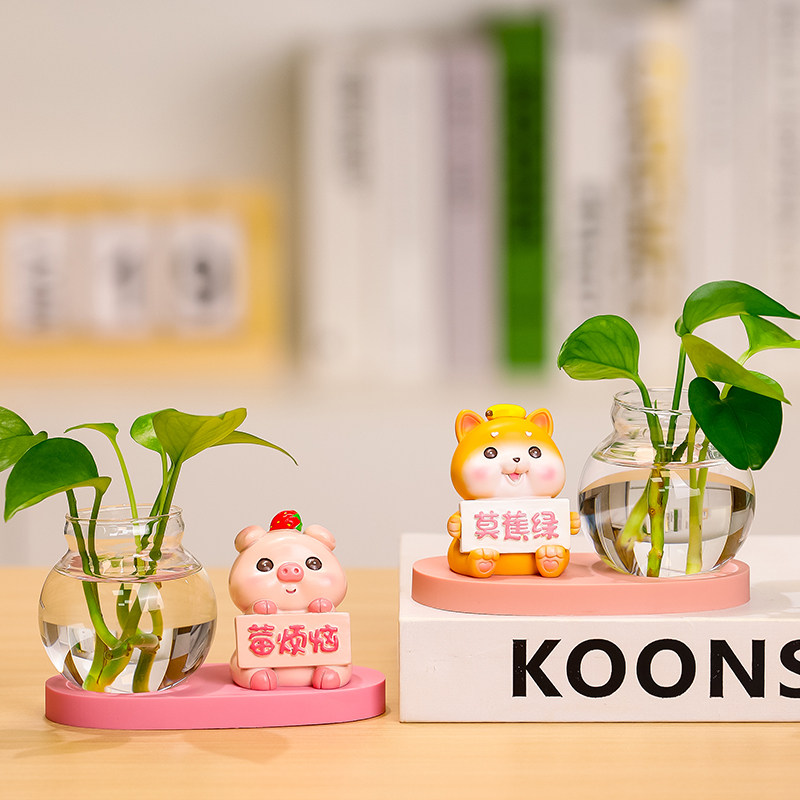 可爱小清新风迷你玻璃小花瓶水培绿植装饰桌面透明插花器创意摆件
