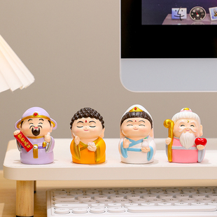 可爱治愈系解压小摆件观音月老关公手办礼物办公室桌面工位装饰品