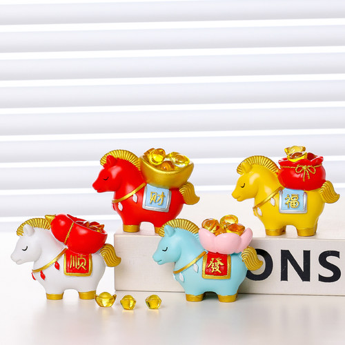 卡通可爱马上有钱元宝福袋马摆件