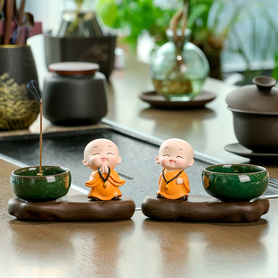 禅意小和尚家用室内桌面线香盘香底座香插座香架香薰香炉家居摆件