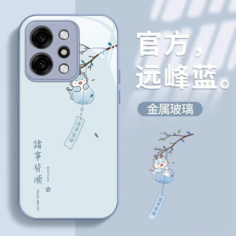 适用OPPOReno14手机壳Reno14pro诸事皆顺新款金属漆玻璃防摔卡通男女可爱国风创意高级感全包不会撞壳